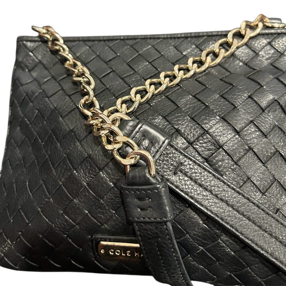 Cole Haan Black Leather Crossbody with Gold Chain - Picture 5 of 12